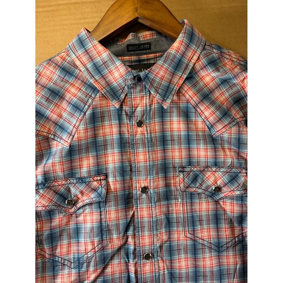 Cody James Other - Cody James Western Shirt Mens Large Blue Red Plaid Snap Front Regular Fit Yoke